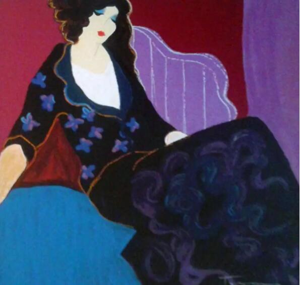 Itzchak Tarkay Painting Chambre Violett 1980 Embellished IT336 - Click Image to Close